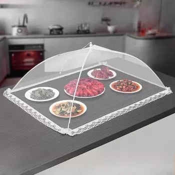 1Pc Large Pop-Up White Mesh Food Cover Tent - Foldable, Washable, Transparent Mesh, Ideal for Outdoor Picnics, BBQs, & Parties, Protects from Insects