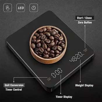 1pc LCD Display Coffee Scale With Timer Accurate 0.1g 3Kg Kitchen Scale For Brewing Coffee And Measuring Food Kitchen Tools