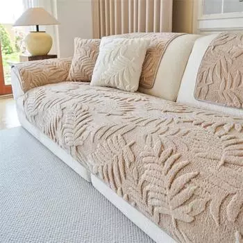 1PC Leaves Jacquard Sofa Cover Nordic Winter Sofa Towel Covers Non-slip Warm Plush Universal Couch Slipcovers for Living Room A 70x70