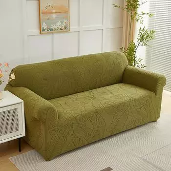 1pc Leaves Pattern Sofa Cushion Cover Elastic Fit Soft Jacquard Washable Sofa Slipcover for Living Room Couch Cushion Covers 1piece 2 seater