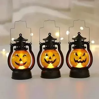1Pc LED Halloween Pumpkin Lamp, Portable Lamp Candle Lamp, DIY Vintage Small Oil Lamp, Halloween Party Decoration, Horror Props