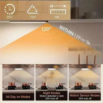 1pc LED Motion Sensor Cabinet Light, Under Counter Closet Lighting, Wireless Magnetic USB Rechargeable Kitchen Night Lights, Bat