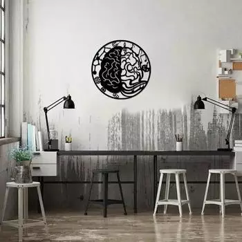 1 шт. Научная металлическая настенная скульптура с изображением левого и правого полушария мозга, круглая, 24 дюйма, черная, железная, декоративная, современная, для украшения стен дома и комнаты чёрный