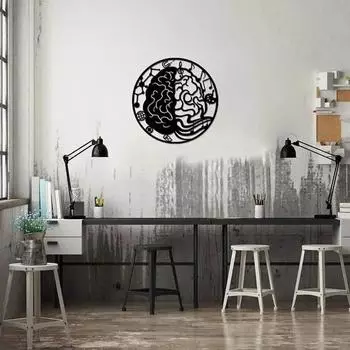 1pc Left & Right Brain Science Metal Wall Art – 24” Black Iron Sculpture for Modern Home & Room Decoration чёрный