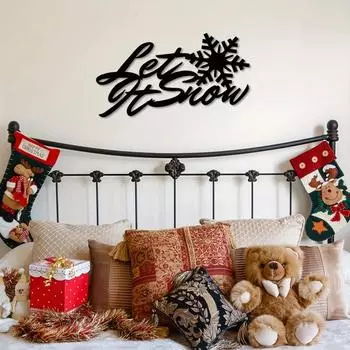 1pc Let It Snow Metal Sign - Artistic Snowflake Text Wall Art for Living Room, Front Door and Corridor Decor, Housewarming светло-серый