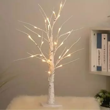 1pc Lighted Birch Tree For Home Decor Warm White LED Tree USB Powered Battery Operated Tabletop Mini Artificial Tree WHITE&0-5W теплый белый