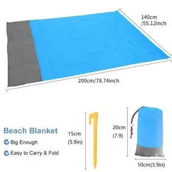 1pc Lightweight Waterproof Beach Mat, 210T Polyester Beach Mat Sandproof, Moisture-proof, Easy To Clean, Machine Washable синий