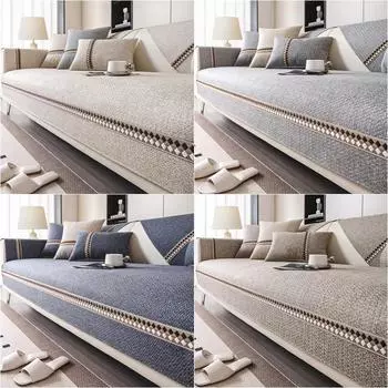 1PC Linen Cotton Sofa Cover Anti-Slip Universal Pets Kids Sofa Mat Slipcover for Living Room Couch Cushion Pad Home Decor A 70x70