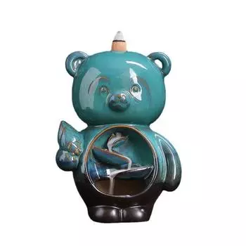 1pc Little Bear Ceramic Censer Handicrafts Incense Holder Backflow Incense Burner Lucky Home Decor Desktop Ornament