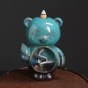 1pc Little Bear Ceramic Censer Handicrafts Incense Holder Backflow Incense Burner Lucky Home Decor Desktop Ornament