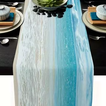 1pc Long Tropical Ocean Beach Sea Water Table Runner for FamilyDinner, Wedding, and Outdoor Indoor Party Table Decor 33X183cm