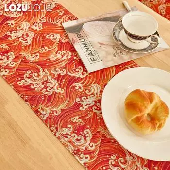 1PC LOZUJOJU Fashionable and Versatile Japanese Printed Tassel Cotton Linen Table Runner for Dining Table Kitchen Decor Home Decor W30cm x L140cm оранжевый