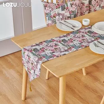 1PC LOZUJOJU French Romantic Retro Curtains Pink Rose Printed Tassel Table Runner for Dinner Table Decor Kitchen for Home Table Home Decor W30cm x L140cm розовый
