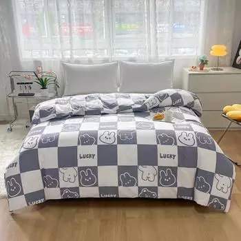 1PC Lucky Rabbit Checkerboard Pattern Duvet Cover 100% Cotton Geometric Printed Comforter Cover Soft Comfortable Queen Bedding 150x200cm Queen 1Pc