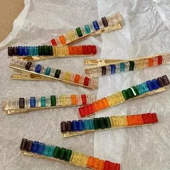 1PC Lucky Rainbow Delicate Rhinodiamond Bangs Clip Forehead Broken Hair Clip Female Side Simple Duck Beak Clip Headwear