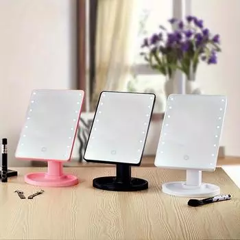 1pc Luminous makeup mirror square battery USB charging dual-use beauty mirror touch screen makeup mirror brightness чёрный