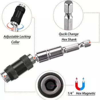 1pc Magnetic Screw Drill Tip, 1/4 Impact Tough Bit Holder With 20° Pivoting , Bendable Extender Quick Change Locking Rotating серебряный