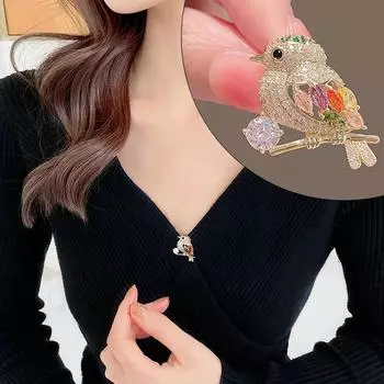 1PC Magpie Fashion Brooches Pins Exquisite Full Crystal Shiny Animal Badges Delicate Jewelry Bird
