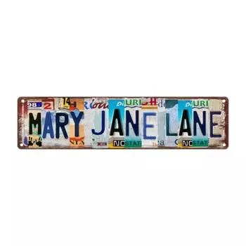 1pc, Mary Jane Lane Metal Tin Sign (15.75 x3.94 /40x10cm), Novelty Street Sign, Home Decor, Room Decor, Wall Decor чёрный