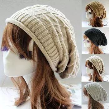 1PC Men Wool Cap Unisex Rhombic Fashion Baggy New Winter Warm Hot Women Ski Slouchy Cap Knit Hat Accessories темно-синий