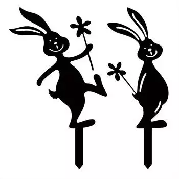 1 шт. металлическая вставка для земли 30 см, большой силуэт кролика, милые садовые колышки, украшения для лужайки и патио, кролик держит цветы