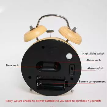 1PC metal imitation wood grain creative small alarm clock; Mute decorative table clock students ring the bell wake up artifact l