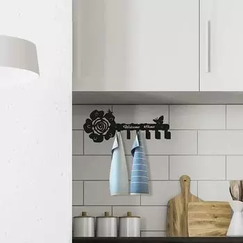 1pc Metal Key Rack Welcome Home Sign Key Hanger Organizer Wall Mounted with 6 Hooks for Living Room/Home Decoration светло-зеленый