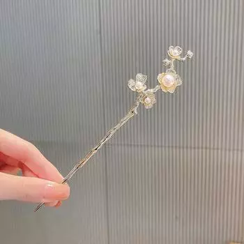 1pc metal pearl tassel flower hairpin for women new Chinese modern updo hairpin cheongsam hanfu hairpin headpiece