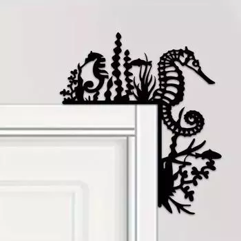 1pc Metal Seahorse Wall Stickers – Decorative Door Corner & Frame Art, Elegant Hanging Wall Art for Coastal Home Decor светло-серый