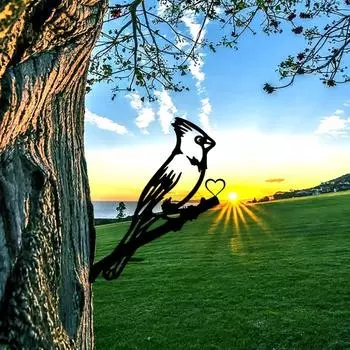 1pc Metal Swallow & Pileated Woodpecker Tree Art Steel Wall Decoration, Elegant Home Decor for Garden & Party, Stylish Wall Art светло-серый