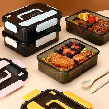1pc Microwave-Safe Divided Lunch Box with Spoon for Office Workers and Teens - Perfect for Back-to-School Lunches синий