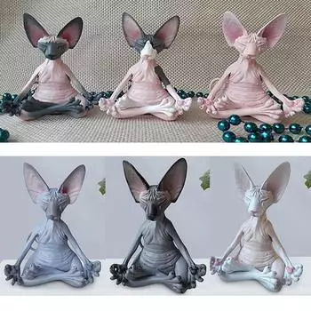 1PC Милая Медитация Кошка Коллекция Статуя Миниатюрная Ручная Работа Кукла Животных Украшения Дома
