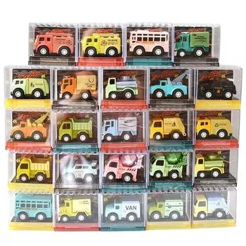 1Pc Mini Alloy Car Model Toy Simulation Engineering Car Model With Transparent Storage Box Pull Back Car Toys Children Gift 1Pcs random