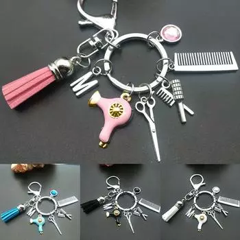 1шт Мини Парикмахерский Фен Брелок Брелок Пряжка с Кисточкой Парикмахерский Инструмент Ножницы Расческа Прическа Подарок