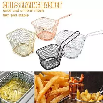 1pc Mini Stainless Steel Fry Baskets Chips Presentation Basket Strainer Food Basket Kitchen Tool Cooking French Fries Basket чёрный