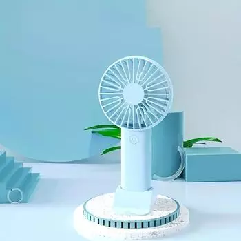 1pc Mini USB charging handheld fan with phone holder, small fan, office desk electric fan синий