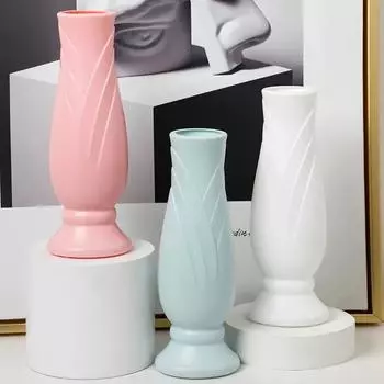 1Pc Modern Flower Vase White Pink Plastic Vase Flower Pot Basket Nordic Home Living Room Decoration Ornament Flower Arrangement