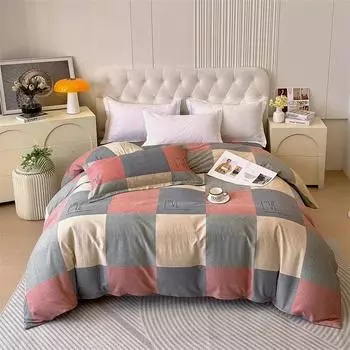 1Pc Modern Red Grey Grid Printed Duvet Cover Geometric Queen Size Quilt Cover for All Season Zipper Closure Breathable Easy Care 150x200cm Single 1Pc