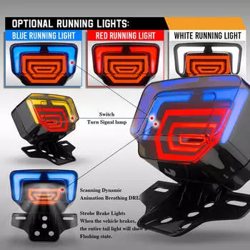 1Pc Motorcycle LED Tail Lights Brake Rear Light Lamp Integration Tail With Dynamic Flash For Honda CG125 TMX125/155 Accessories синий