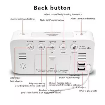 1pc multi-function RGB atmosphere light digital alarm clock; Light switching/two sets of alarm clocks/snooze LED clock белый