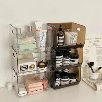 1pc Multi-purpose Cosmetics Storage Boxes Women Desktop Makeup Storage Shelves Transparent Sundries Storages Organizer Shelf as picture