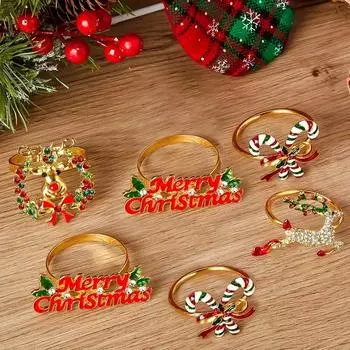 1PC Napkin Holders Christmas With Carved Hollow Design Exquisite Metal Thanksgiving Napkin Ring Banquet Decorations Various styles