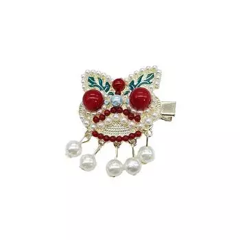1pc National style lion hair clip with pearl edge clip, high-end small fragrant style hair clip, headpiece, duckbill clip