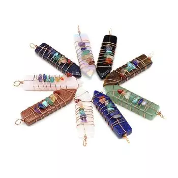 1 шт., подвеска из семицветного гравия из натурального камня, подвески ручной работы в форме меча для изготовления ювелирных изделий, аксессуары для ожерелья «сделай сам», 14x55 мм 14x55mm