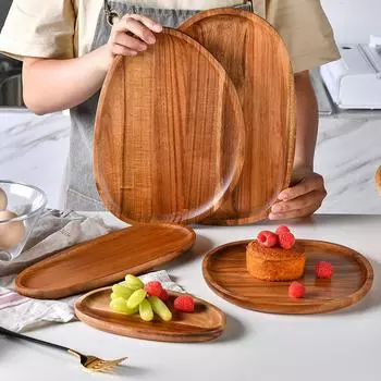 1Pc Natural Whole Wood lovesickness Wood Round Handmade Acacia Plate Round Sushi Dish Dessert Fruit Bread Dishes Soup Tableware