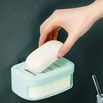 1PC new Japanese-style thickened plastic drain soap box square with lid handmade soap box double-layer soap box