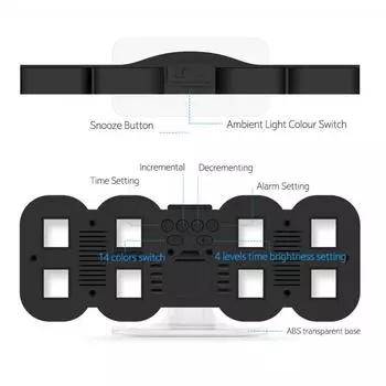 1pc new LED ambient night light alarm clock, color 3D digital screen, with infrared remote control function, USB plug in for use белый