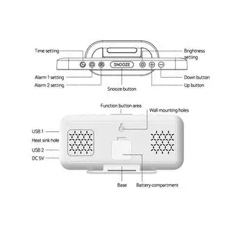 1pc new LED multi-function digital alarm clock, 6.7-inch screen, two separate alarm clocks, and memory function белый