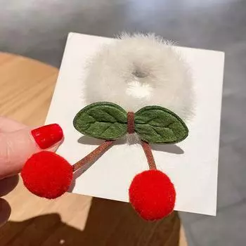 1PC New Sweet Plush Ball Cherry Girls Kids Elastic Hair Bands Children Cute Hair Ties Princess Hair Accessories Baby Headwear