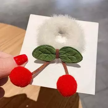 1PC New Sweet Plush Ball Cherry Girls Cute Kids Elastic Hair Bands Children Hair Ties Princess Hair Accessories Baby Headwear